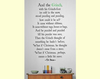 Christmas Wall Art Decal - The Grinch (Dr Seuss) Vinyl Lettering Quote for Room Decoration