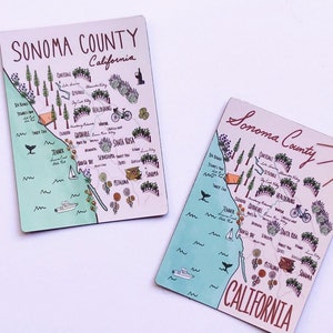 Sonoma County California Map Magnet, Sonoma, Wine Country, Healdsburg, Santa Rosa, Petaluma, Guerneville, Russian River Valley, Sonoma Coast