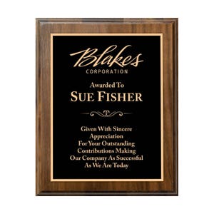 Custom Recognition Plaque 7" x 9" Cherry-Finish with Laser Engraving. Your Choice of Designer Plate Color. - Sales award, Employee award