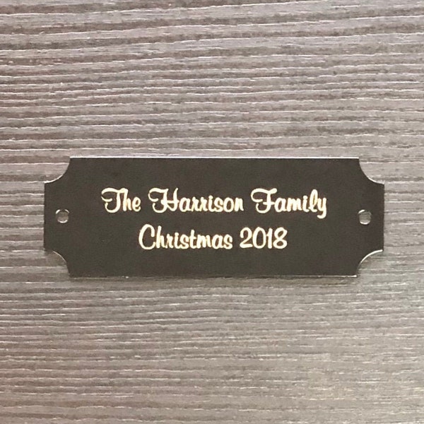 Personalized 2.5” x 1" Black Brass Plate w/ Notched Corners & Screws, Laser Engraved for Artwork, Pet Memorial, Taxidermy, Flag Box