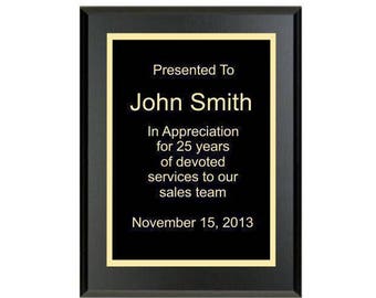 Custom Recognition Plaque 7" x 9" Matte Black Laser Engraving. Your Choice of Designer Plate Color. ~ Sales Award, Employee Award