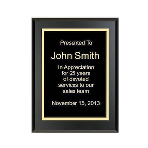 Custom Recognition Plaque 7" x 9" Matte Black Laser Engraving. Your Choice of Designer Plate Color. ~ Sales Award, Employee Award