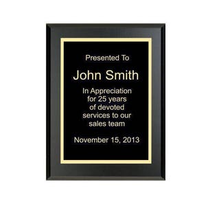 Custom Recognition Plaque 8" x 10" Matte Black with Laser Engraving. Your Choice of Designer Plate Color.