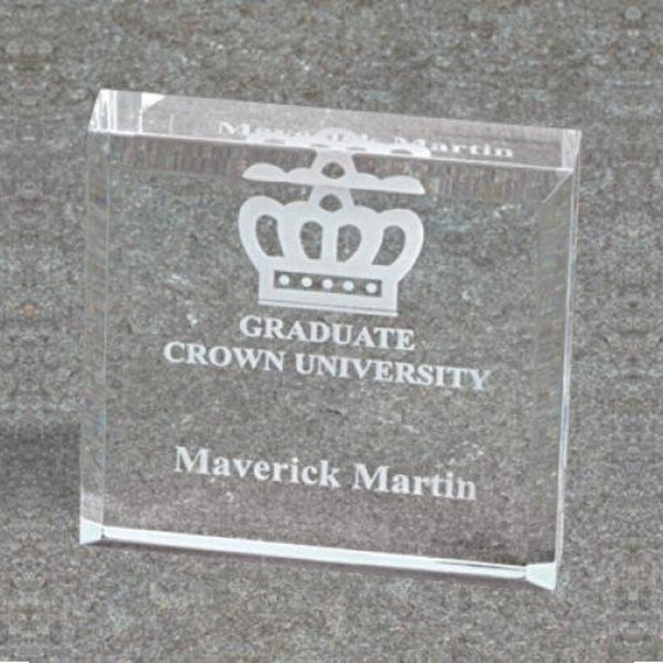 3 3/4" x 3 3/4" Acrylic Paperweight -  Customized Engraved Corporate Award, Bridal Party, Employee Recognition, Office Gift & More