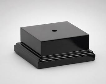 High Gloss Black Wood Base Display 2" H x 4 1/2" W for Urn, Cup, Vase, Perpetual Award, Artwork, Crystal, and More - Engraved Head Plate