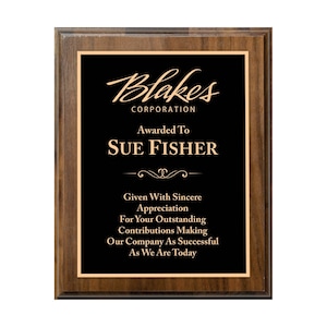 8&quot; x 10&quot; Cherry-Finish Recognition Plaque with Custom Laser Engraving. Your Choice of Designer Plate Color.