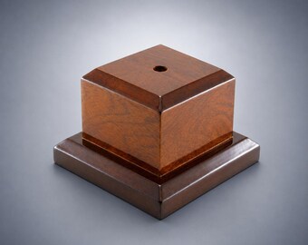 High Gloss 2 1/8” H x 3 3/4” W Walnut Veneer Base for Vase, Artwork, Crystal, and More with Custom Engraved Head Plate
