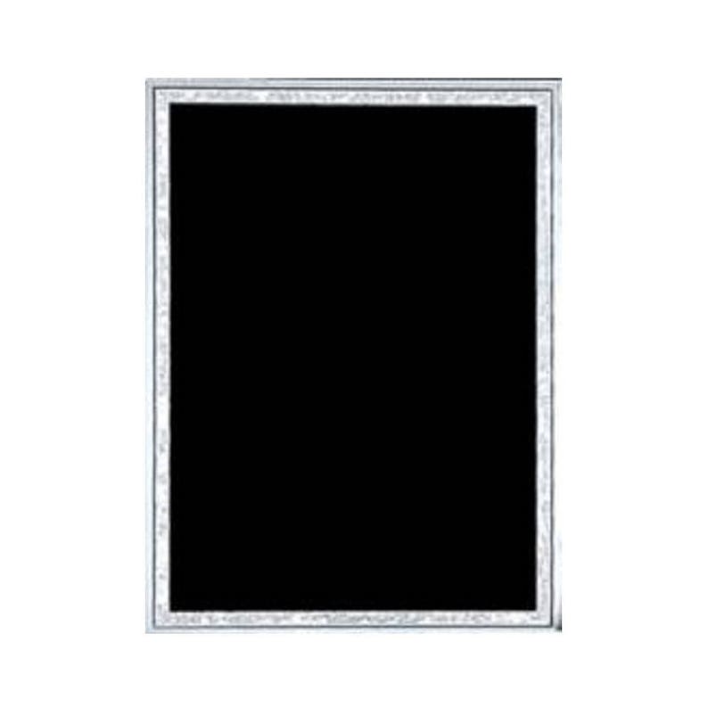 May include: A silver-framed plaque with a black background. The plaque has a decorative border.