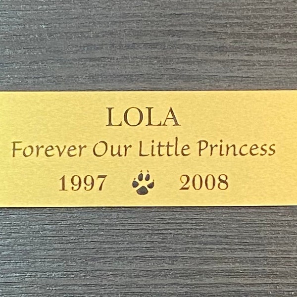 Custom Laser Engraved Gold Metal Pet Memorial Marker 1” x 3" Rounded Corners, Personalized Memorial Name Plate, Urn Plaque, Gift Tag