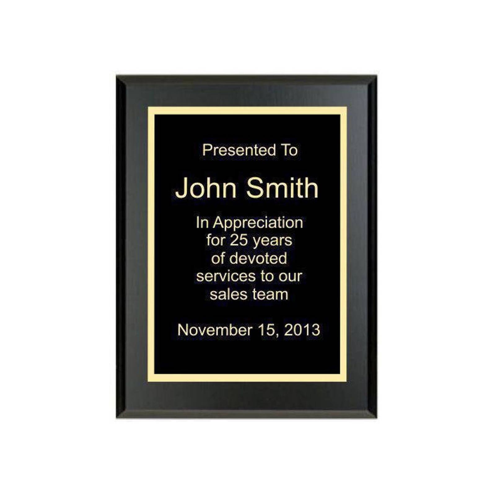 Custom Recognition Plaque 7 X 9 Matte Black Laser Etsy