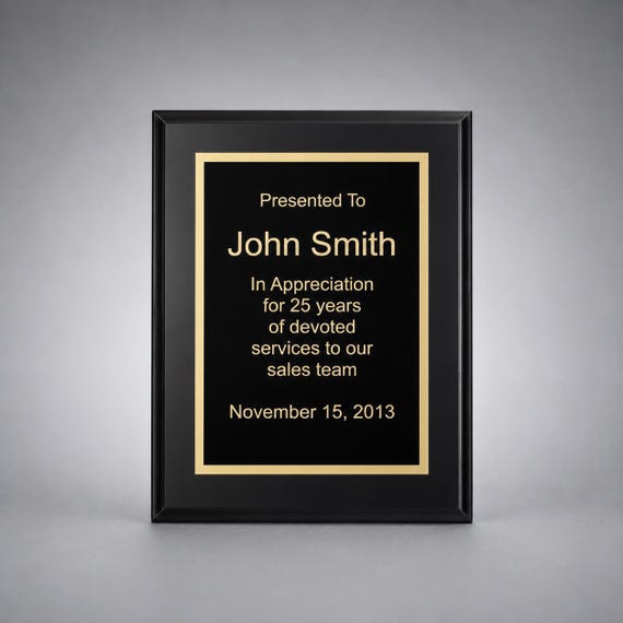 Custom Recognition Plaque 7" x 9" Matte Black Laser Engraving. Your Choice of Designer Plate Color. ~ Sales Award, Employee Award