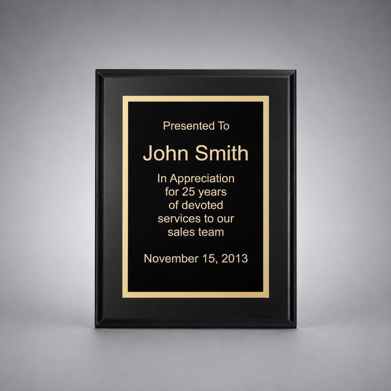 Custom Recognition Plaque 7" x 9" Matte Black Laser Engraving. Your Choice of Designer Plate Color. ~ Sales Award, Employee Award image 1