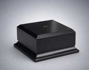 Matte Black Wood Base Display 2 1/8" H x 4 1/2" W for Urn, Cup, Vase, Perpetual Award, Artwork, and More with Custom Engraved Head Plate