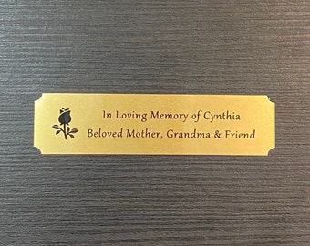 Custom Laser Engraved 4” x 1” Gold Metal Plate with Notched Corners, Personalized for Flag Box, Artwork, Pet Memorial, Urn, Gifts
