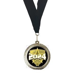 Personalized 2 3/4&quot; Bright Gold Insert Medal – 2024 – Includes Neckband and Engraved Plate