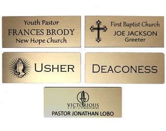 Christian Church Name Badge with Magnet – 3" x 1 1 /4"- Custom-Engraved for Pastor, Deacon, Deaconess, Usher, Lay Leader, Greeter, or Office