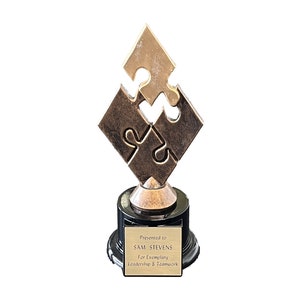 Personalized  Bronze/ Gold Teamwork Puzzle Resin Trophy – Employee Award, Team Building, Autism Awareness & More