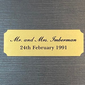 Custom Laser Engraved 3”x 1” Gold Metal Plate w/ Notches for Name Plates, ID Tags, Title Plates for Memorials, Dedications,  & More