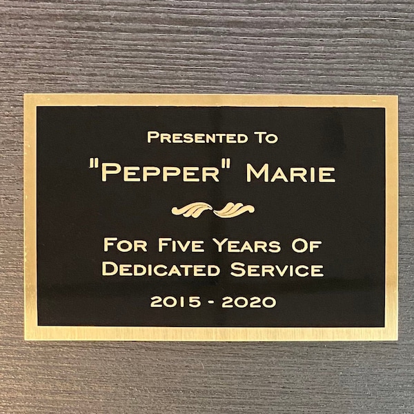 Laser Engraved 3  5/8" x 2  5/8" Black Solid Brass Plate w/Border, Personalized Plaque Plate, Name Plate, Plate for Awards, Gifts, Taxidermy