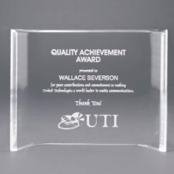 Crescent-Shaped Acrylic Award 7” X 5” ~ Custom Engraved Sales Award, Employee Award, Corporate Award, Executive Gift, Retirement Gift