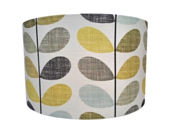 Multi stem print lampshade in yellow, blue and grey