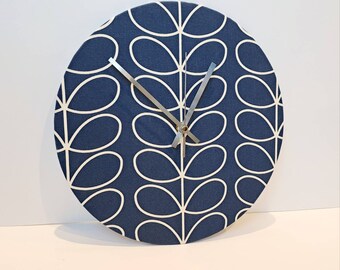 Linear stem print fabric clock in dark blue