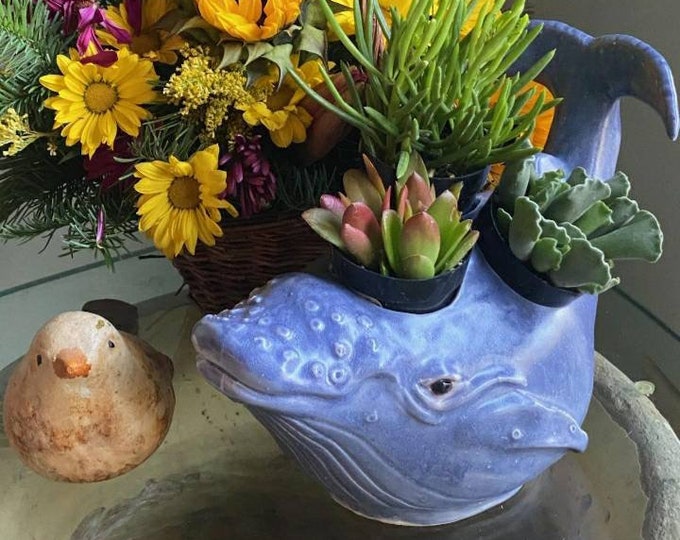 Multiple 3 Openings, Whale Container, Whale Succulent Planter, Blue