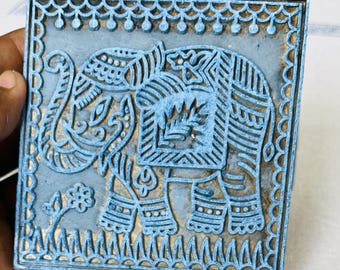 雄大な象の木版画スタンプ | 伝統的なインドの木版画 | 布、紙、粘土の民芸モチーフ