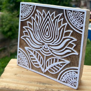 Lotus Flower Wooden Block Print Stamp – Hand carved Square Design Handmade Stamp Wooden By Sheesham Stamp Paper And Fabric Print Stamp