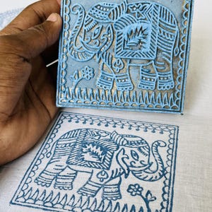 Timbro in legno con elefante maestoso / Stampa tradizionale indiana / Motivo di arte popolare per tessuto, carta e argilla