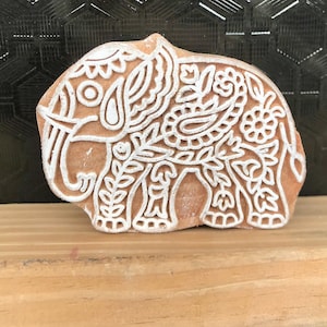 Hand Carved Elephant Wooden Printing Block – Indian Fabric Stamp for Textile, Pottery & Craft – 3x2 Inch