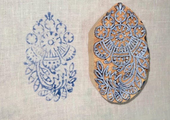 Hand Carved Sheesham Wood Block Stamp: Paisley Mandala Fabric, Paper, Hand Palm Stamping