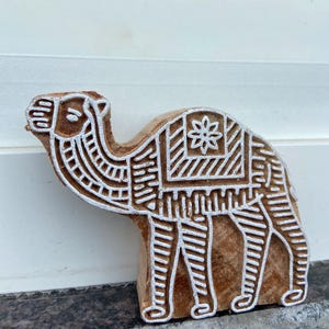 Camel Motif Handcarved Wooden Block Stamp – White Engraving for Block Printing Sheesham Block Print Stamp Paper And Fabric Print