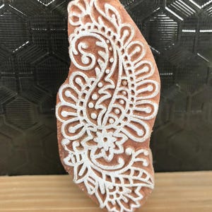 Carimbo de bloco de madeira Paisley longo – Carimbo de impressão floral esculpido à mão para artesanato em tecido, argila e papel
