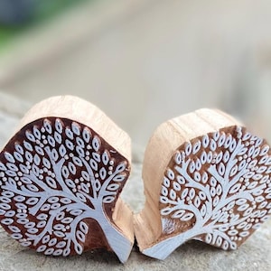 Tree of Life Handcarved Wooden Block Stamp – Pack of 2 (White Engraved) Wooden sheesham Stamp Tree Block stamp