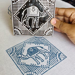 Timbro in legno intagliato a mano – Motivo cammello / Timbro indiano per tessuti, argilla, carta e artigianato / Arte tradizionale del Rajasthan