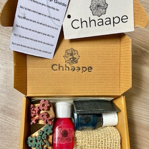 DIY Hand Block Printing Kit – Indian Wooden Stamps, Textile Paints & Fabric Printing Set for Beginners | Chhaape