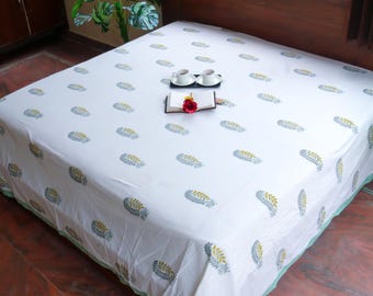 Lenzuolo in cotone stampato a mano con blocchi di legno: biancheria da letto etnica floreale indiana