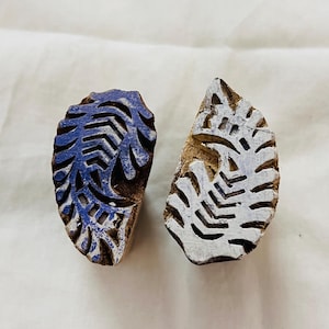 Handcrafted Wood Block Stamp Set Indian Hand-Carved Leaf Pattern Stamps Textile Printing, Clay, Chhaape Block Printing Supplies