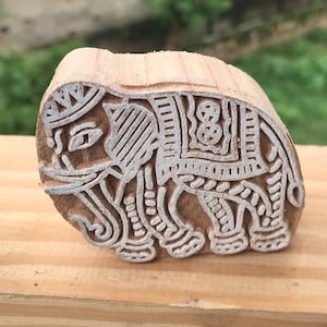 Carimbo de bloco de madeira de elefante – Carimbo de impressão indiana esculpido à mão para artesanato em tecido, argila, cerâmica e papel