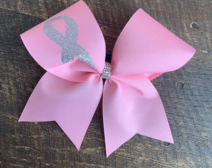 Breast Cancer Awareness Cheer Bow, Light Pink and Sliver Etsy