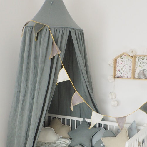 Muslin Canopy Grey Sagegreen / Bed Canopy / Kids Baby Canopy Etsy