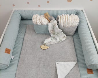 SET Baby changing mat with waterproof detachable cover with snaps. I Light Grey terry fabric Sage waffel