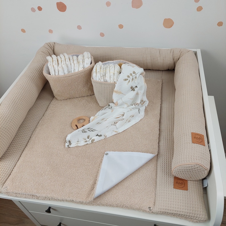 Set I Baby changing mat with waterproof detachable cover I Boho Light Beige terry fabric waffel zdjęcie 6