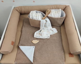 SET Baby changing mat with waterproof detachable cover with snaps I  Beige terry fabric waffel