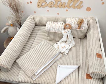 Corduroy Changing Mat with Removable Waterproof Snap-On Pad | Light Beige | Soft Changing Mat | Handmade