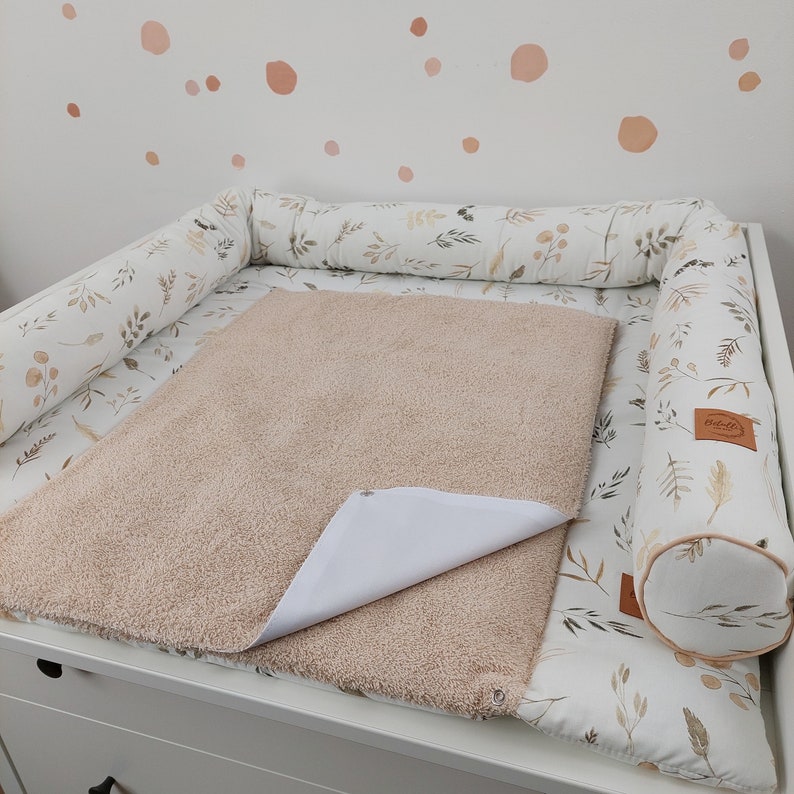 Set I Baby changing mat with detachable cover I Boho grass Natural Light Beige terry fabric image 6