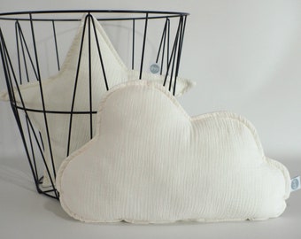 Pillows Set / 2 pillows = cloud + star / Muslin pillow / Decorative Cushion / kids room / White Ivory