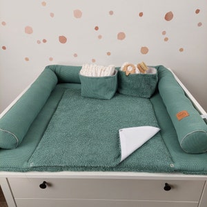 Set I Baby changing mat with detachable cover I Old Green terry fabric waffel