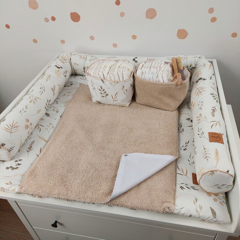 Set I Baby changing mat with detachable cover I Boho grass Natural Light Beige terry fabric image 1